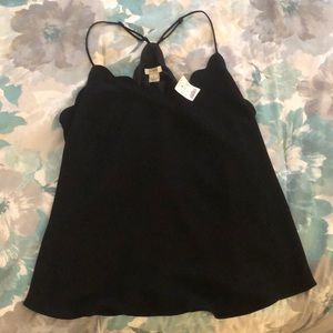 J. Crew Scalloped Black Tank Top